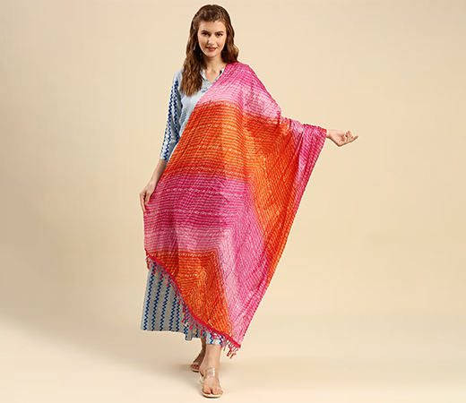 Dupatta Bazaar Pink & Orange Leheriya Dupatta