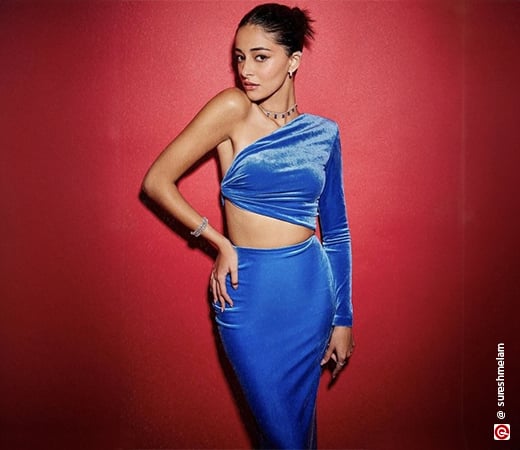Ananya Pandey wearing a blue velvet co-ord set