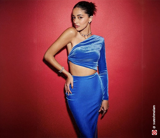 Ananya Pandey wearing a blue velvet co-ord set