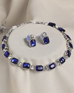 OOMPH Navy Blue American Diamond Necklace Set