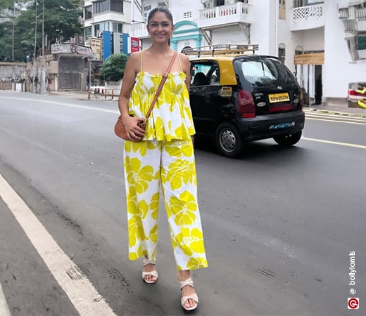 Mrunal Thakur in a white and yellow co-ord set