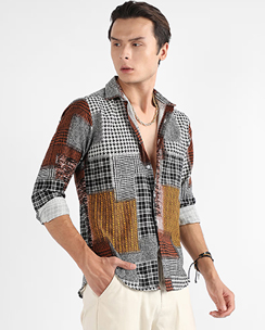 Campus Sutra Men Brown Block Shirt 