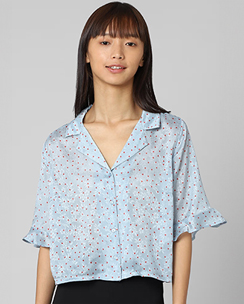 ONLY Women Printed Blue Shirt