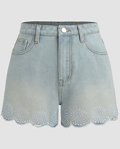Cider Denim Embroidery Shorts