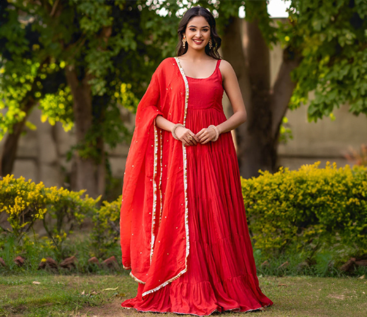 HOUSE OF JAMOTI Red Tired Chic Anarkali Set