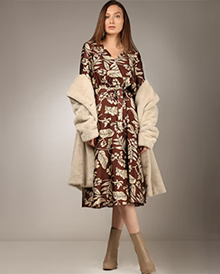 VERO MODA Brown Leaves Print Midi Dress with Belt