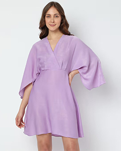 VERO MODA Solid Casual Wear Purple Dress