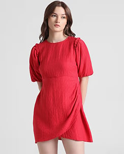 ONLY Red Jacquard Wrap Dress
