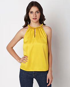 VERO MODA Solid Casual Yellow Top