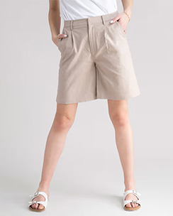 FableStreet Beige Linen Pleated Shorts