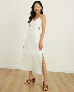 Pomelo Bow Pattern Cut Out Midi Dress White