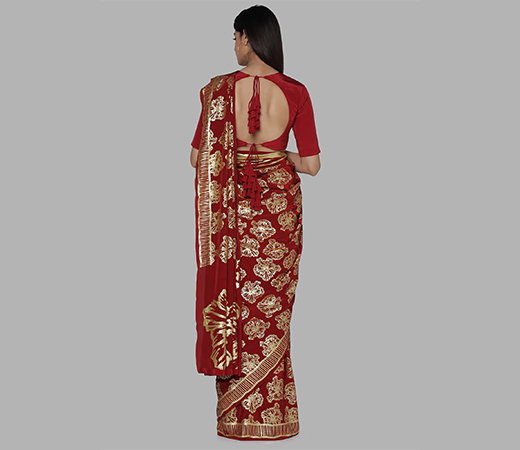 Masaba Maroon Printed Saree With Unstitched Blouse
