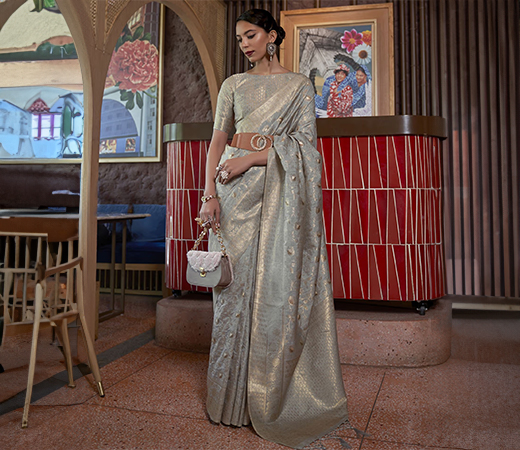 Akhilam Silk Blend Saree with Unstitched Blouse
