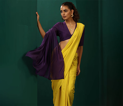 trueBrowns Purple Muslin Silk Deep V-Neck Blouse