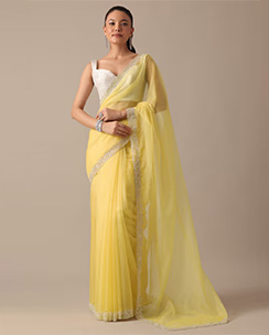  KALKI FASHION Yellow Organza Saree with Scallop Border
