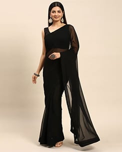  Kasee Black Solid Saree with Unstitched Blouse