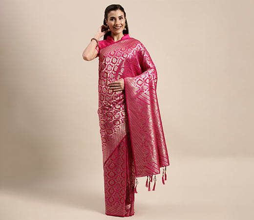 Amrutam Fab Banarasi Silk Pink Saree