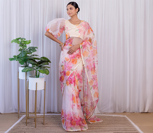 Label Kanupriya Floral Organza Saree
