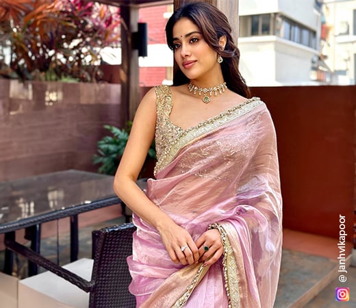 Jhanvi Kapoor wearing a tissue silk saree 