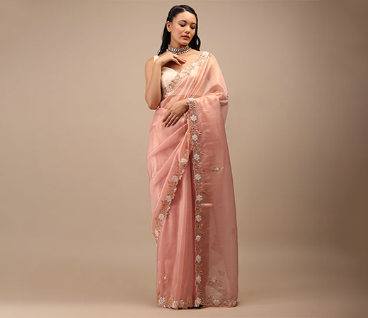 KALKI FASHION Mellow Rose Glass Tissue Saree 