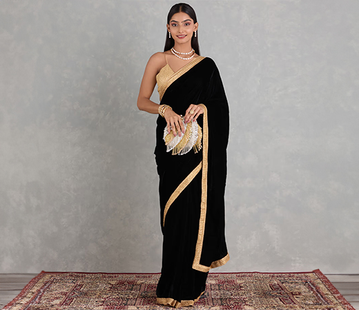 Nyri Black Velvet Saree 