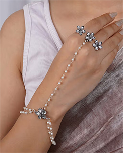 Teejh Roopali Silver Oxidised Hathphool
