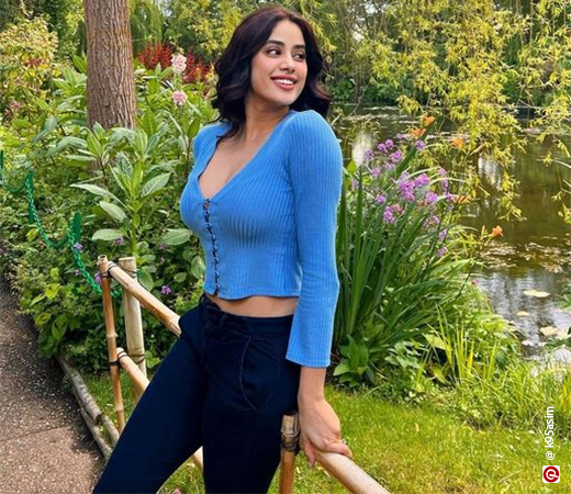 Janhvi Kapoor wearing a blue top with jeans