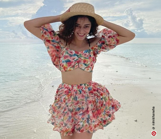 Ananya Panday wearing a floral co-ord set and hat