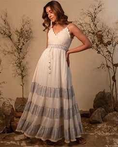 LABEL REYYA Blue & Off White Crochet Strappy Dress