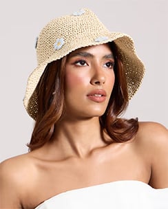  MIXT by Nykaa Fashion Beige Crochet Flower Embroidered Bucket Hat
